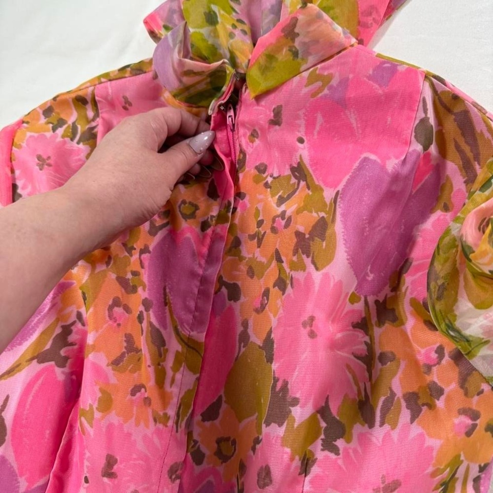 70s floral maxi dress  70s pink floral long sleeve high neck maxi dress - Picture 8 of 8
